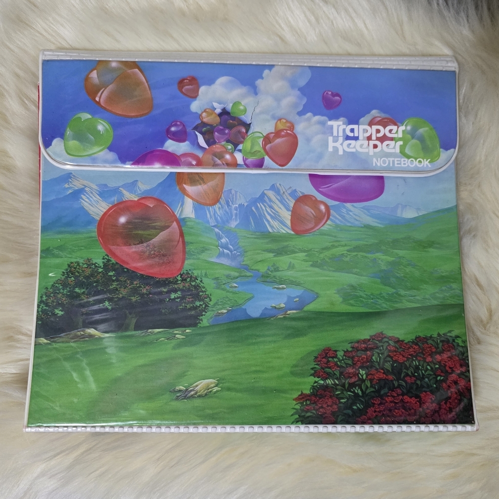 VINTAGE MEAD TRAPPER KEEPER NOTEBOOK 3-RING HEARTS TROPICAL - 9 Folders